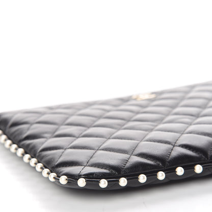 Chanel Calfskin Quilted Pearl Medium Cosmetic Case Black 8 of 11
