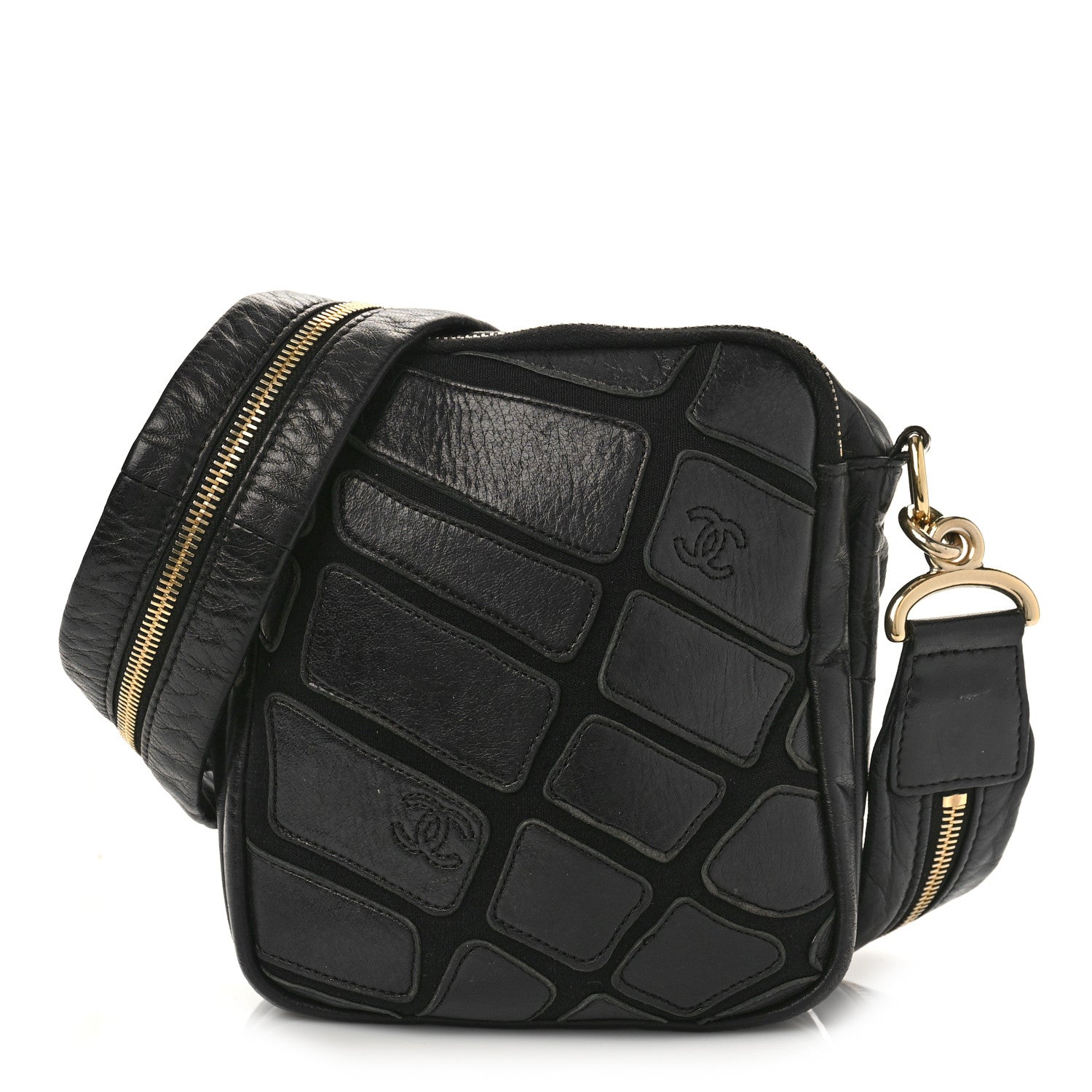 Chanel Lambskin Jersey Scales Zipper Shoulder Bag Black 1 of 10