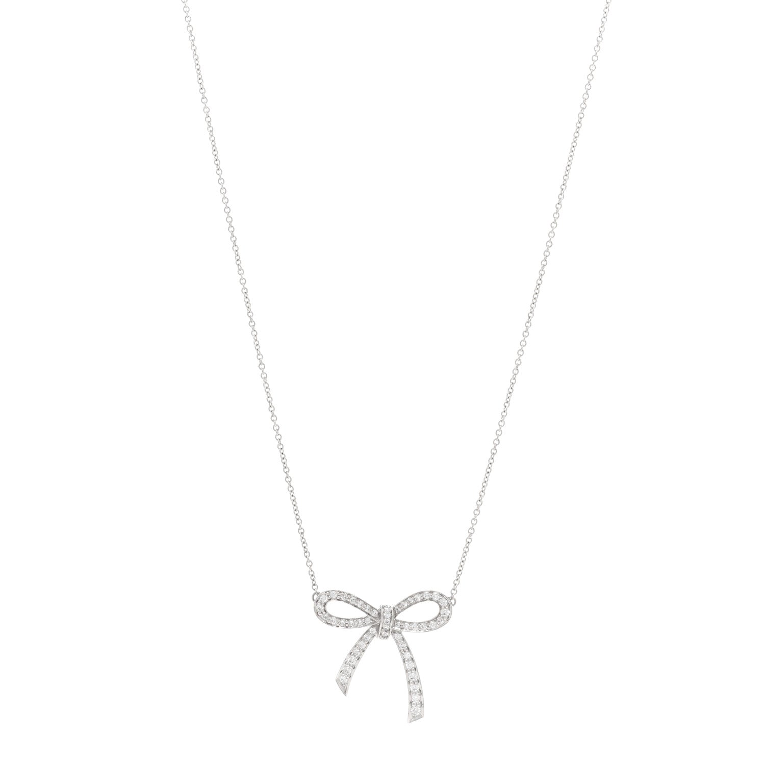 Tiffany Platinum Diamond Bow Pendant Necklace 1 of 5