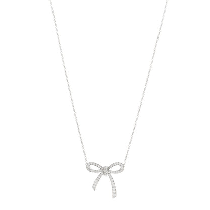 Tiffany Platinum Diamond Bow Pendant Necklace 1 of 5