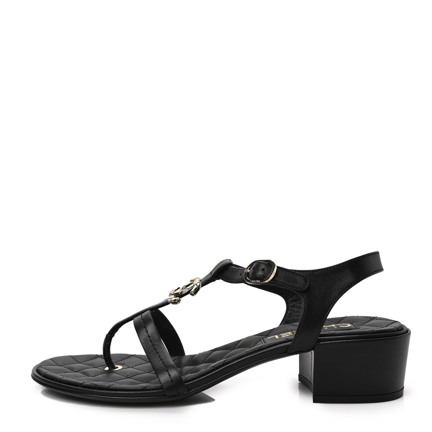 Chanel Calfskin CC Logo Thong Sandals 39.5 Black 1 of 7