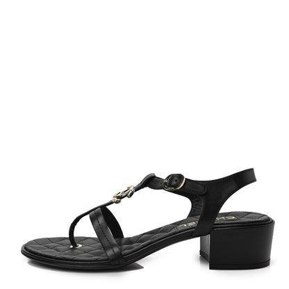 Chanel Calfskin CC Logo Thong Sandals 39.5 Black 1 of 7