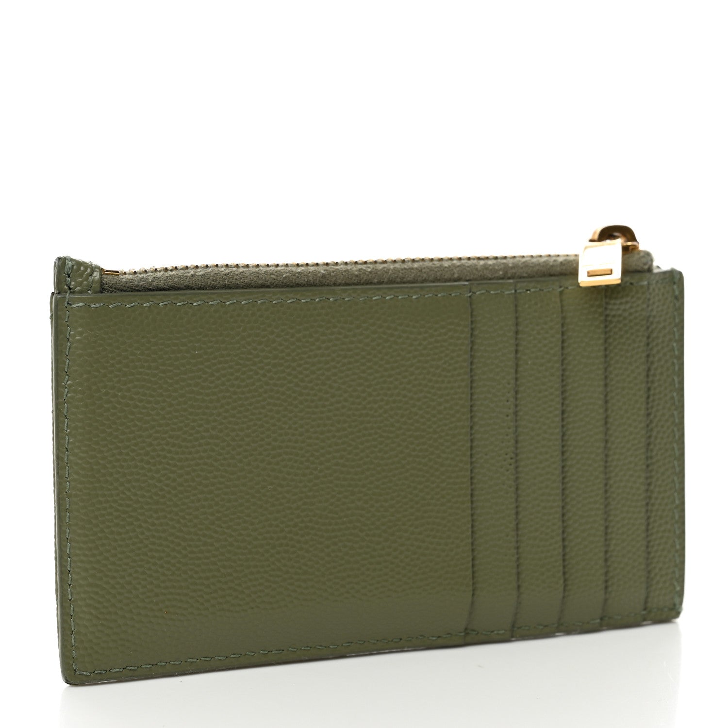 Saint Laurent Grain De Poudre Matelasse Chevron Monogram Fragments Zippered Card Case Light Sage 3 of 7