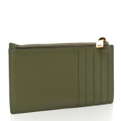 Saint Laurent Grain De Poudre Matelasse Chevron Monogram Fragments Zippered Card Case Light Sage 3 of 7