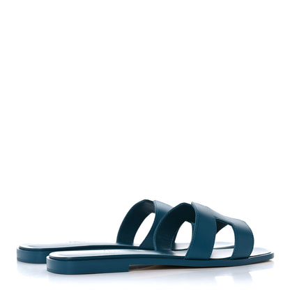 Hermes Box Calfskin Oran Sandals 38 Blue Velvet 4 of 9