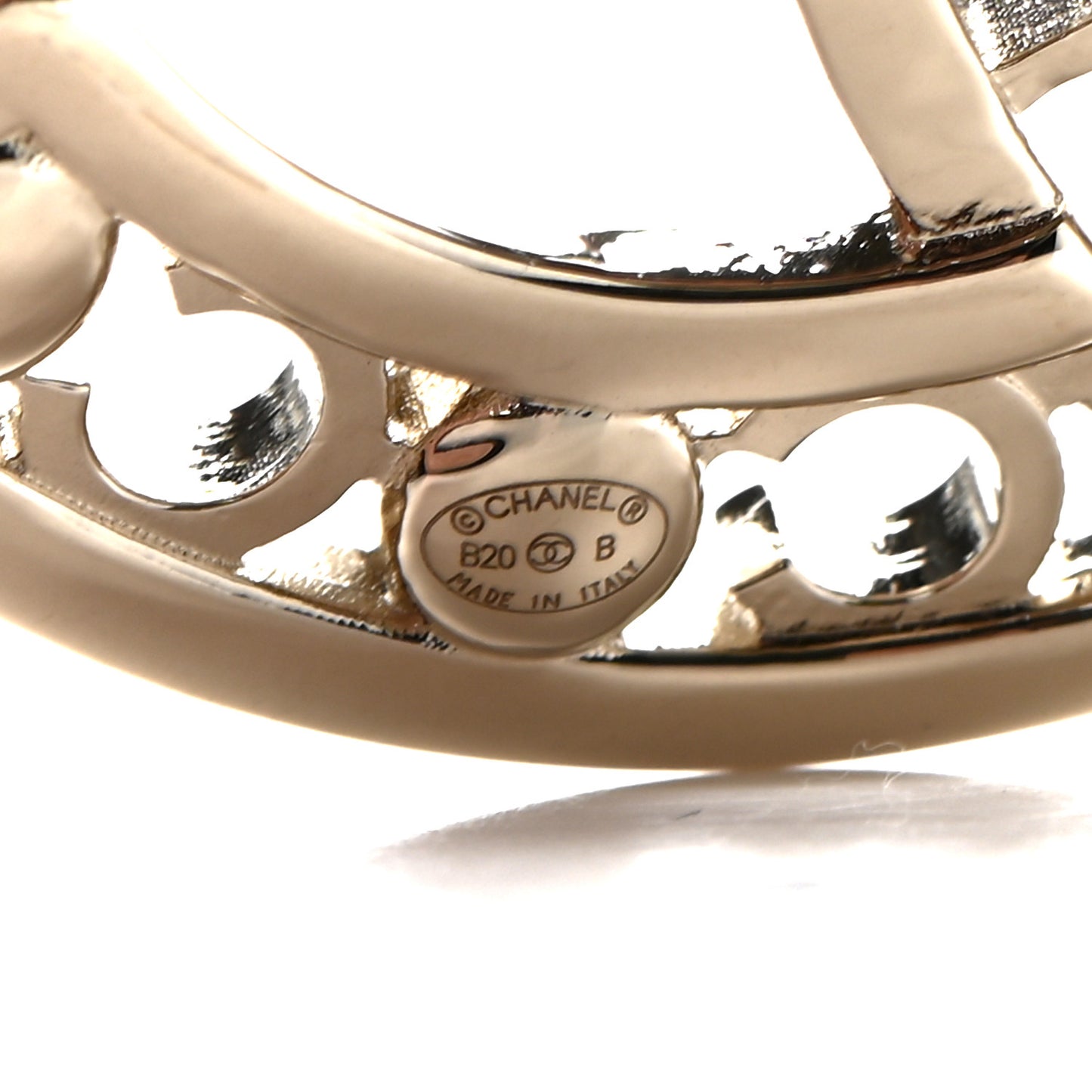 Crystal Pearl Coco CC Logo Brooch Gold