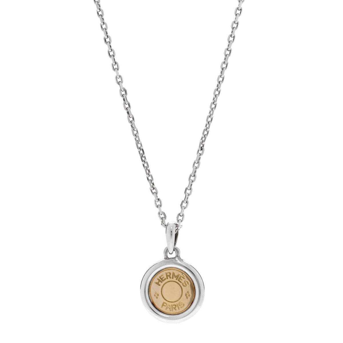 Hermes Sterling Silver 18K Yellow Gold Sellier Pendant Necklace 1 of 7