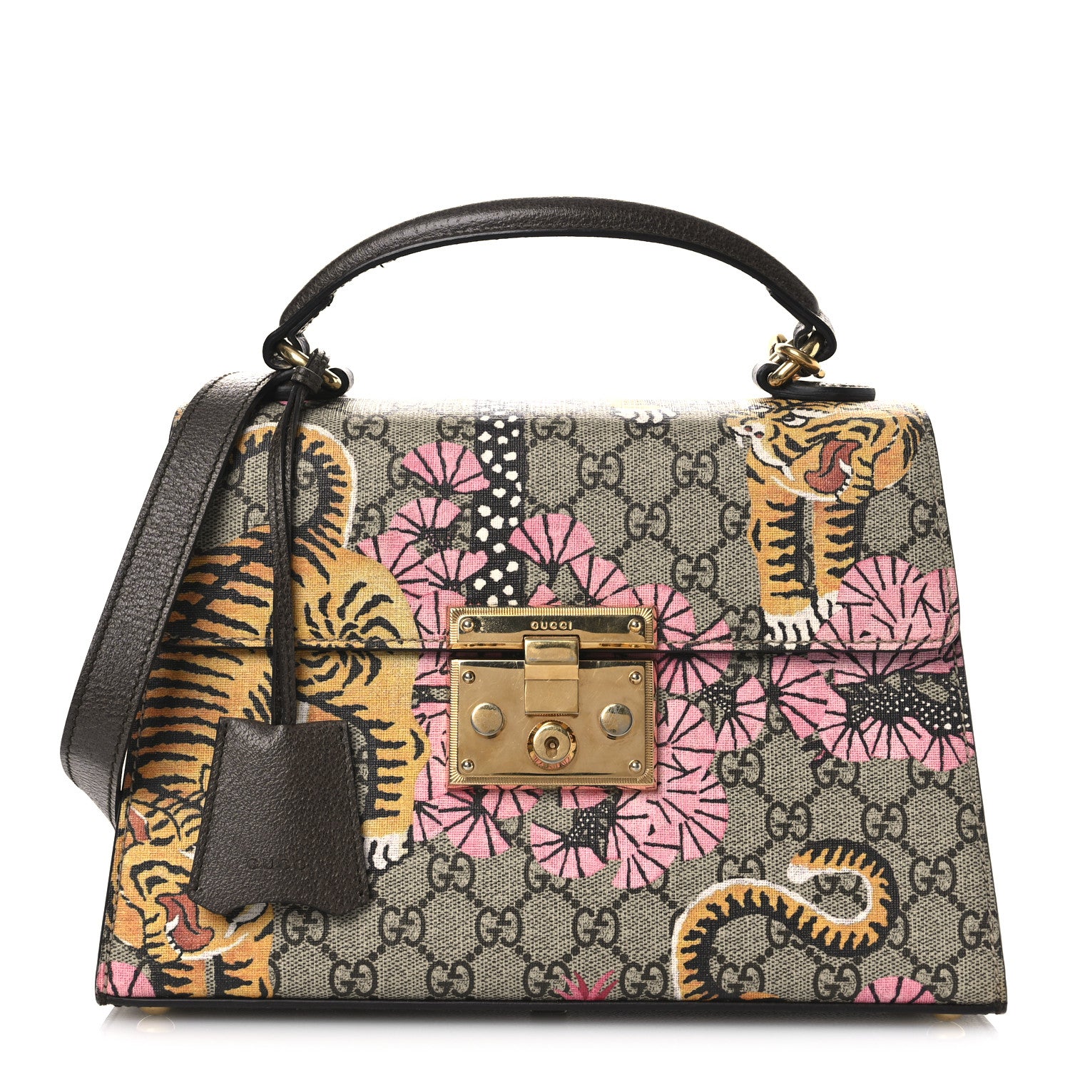 Gucci GG Supreme Monogram Bengal Small Padlock Top Handle Bag Beige Pink 1 of 12
