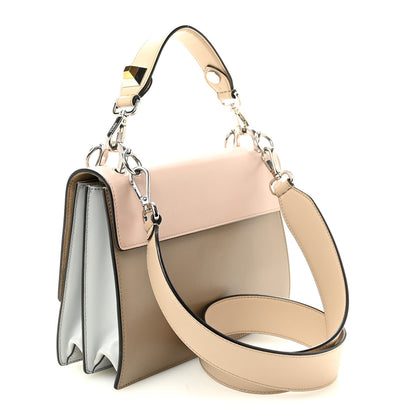 Fendi Vitello Liberty Lucido Metal Monster Eyes Studded Kan I Shoulder Bag Cuoio Bubblegum Light Blue 3 of 10