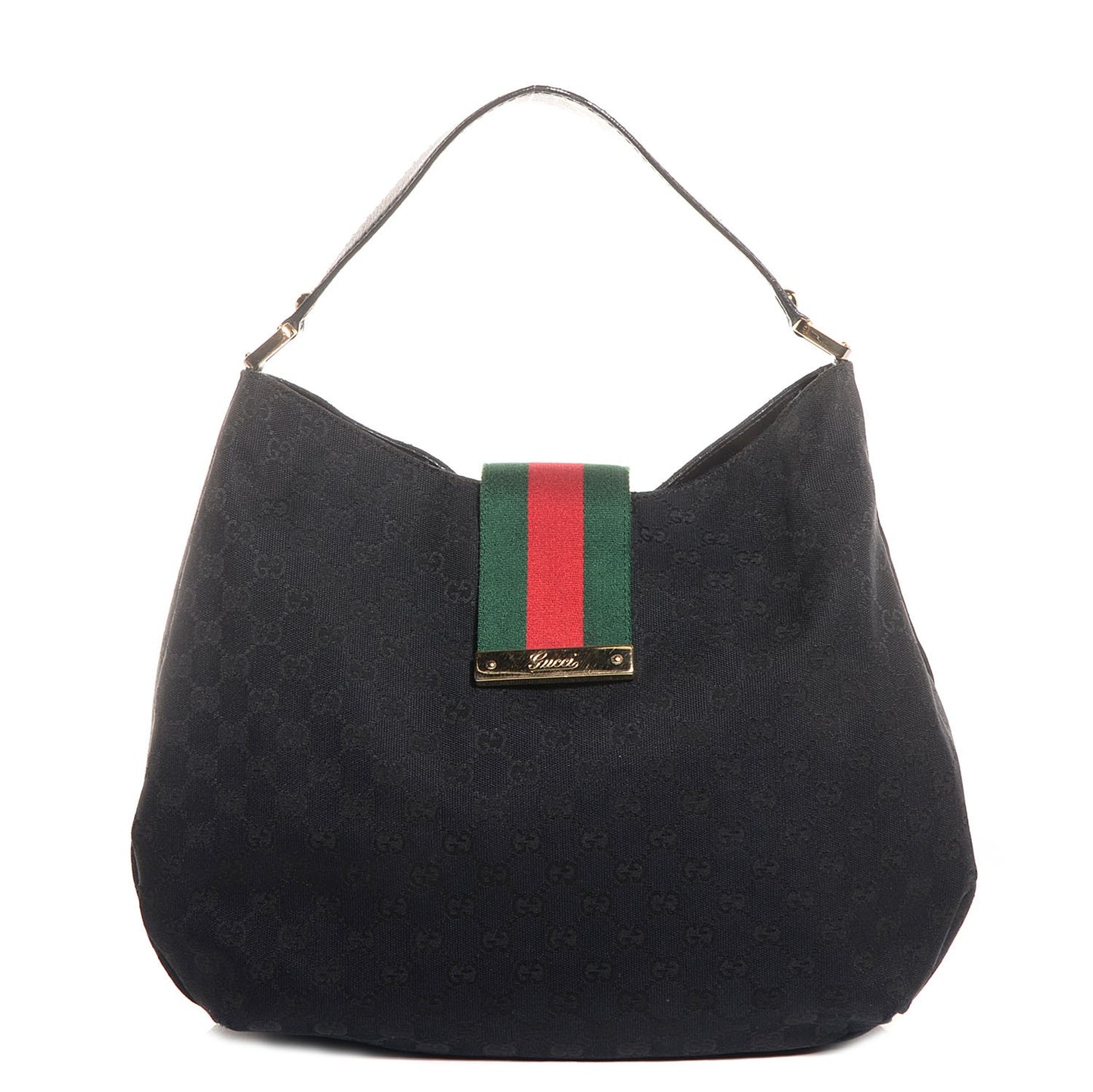 Monogram Large New Ladies Web Hobo Black