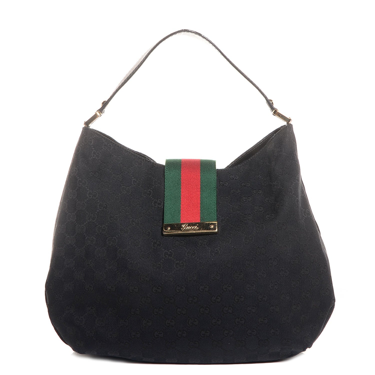 Gucci Monogram Large New Ladies Web Hobo Black 1 of 8