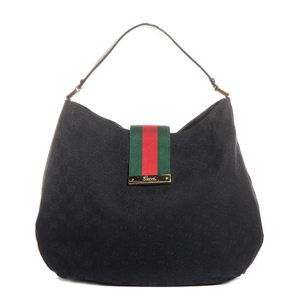 Gucci Monogram Large New Ladies Web Hobo Black 1 of 8