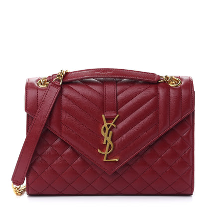 Saint Laurent Grain De Poudre Textured Mixed Matelasse Triquilt Medium Monogram Satchel Oxblood 1 of 8