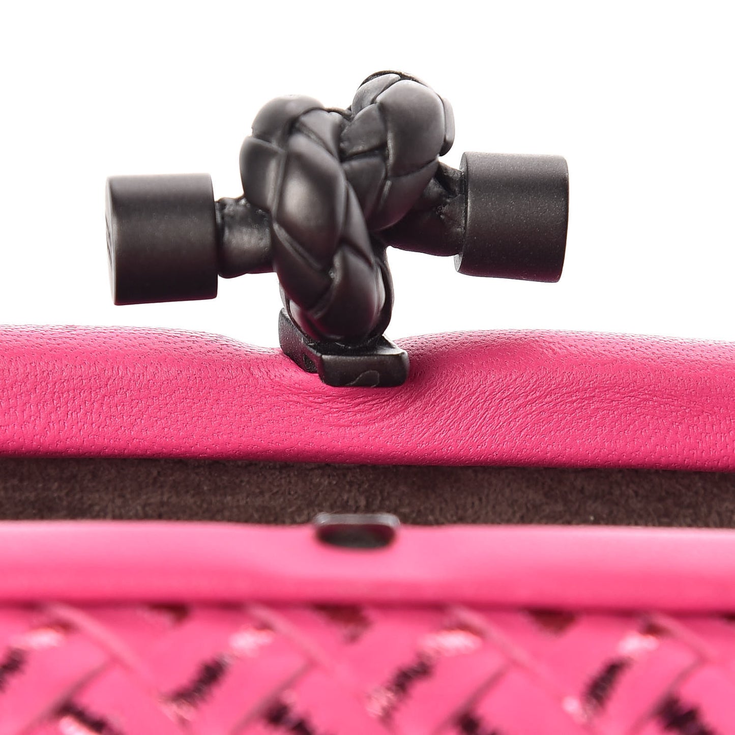 Nappa Intrecciato Metallic Placcato Knot Clutch Rose Shock