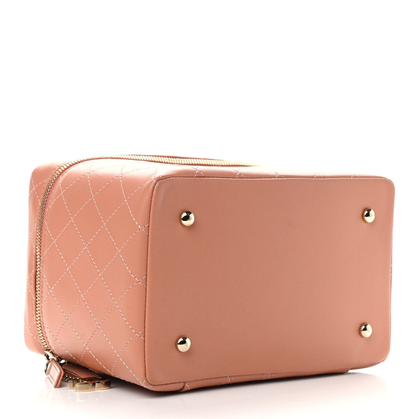 Lambskin Flat Quilted Knock On Wood Large Vanity Case Beige