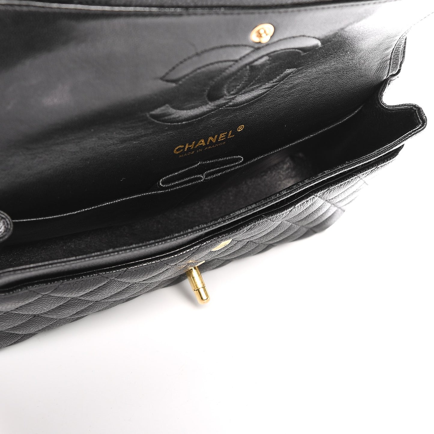 Caviar Quilted Medium Double Flap Black