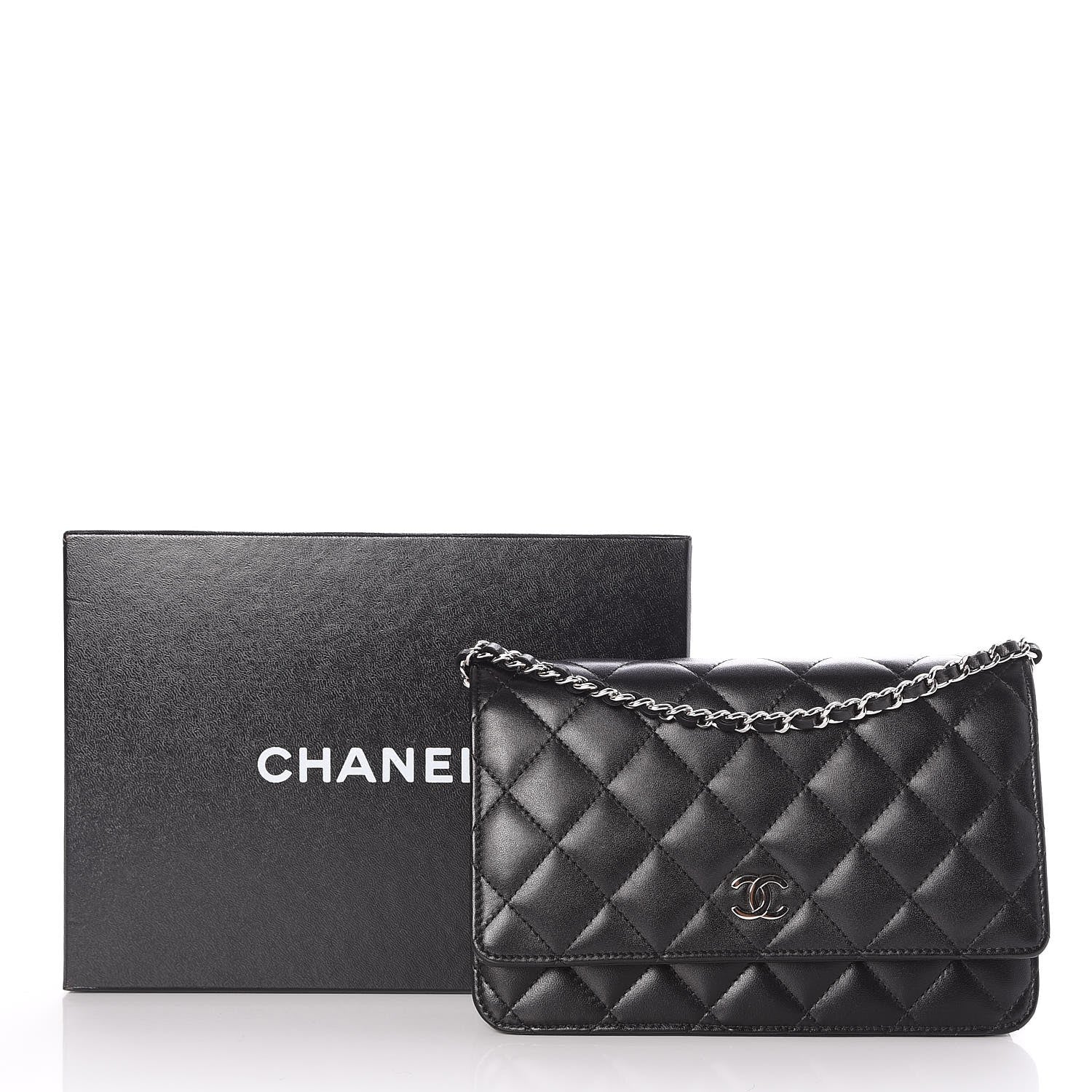 Chanel Lambskin Quilted Wallet On Chain WOC Black 10 of 10