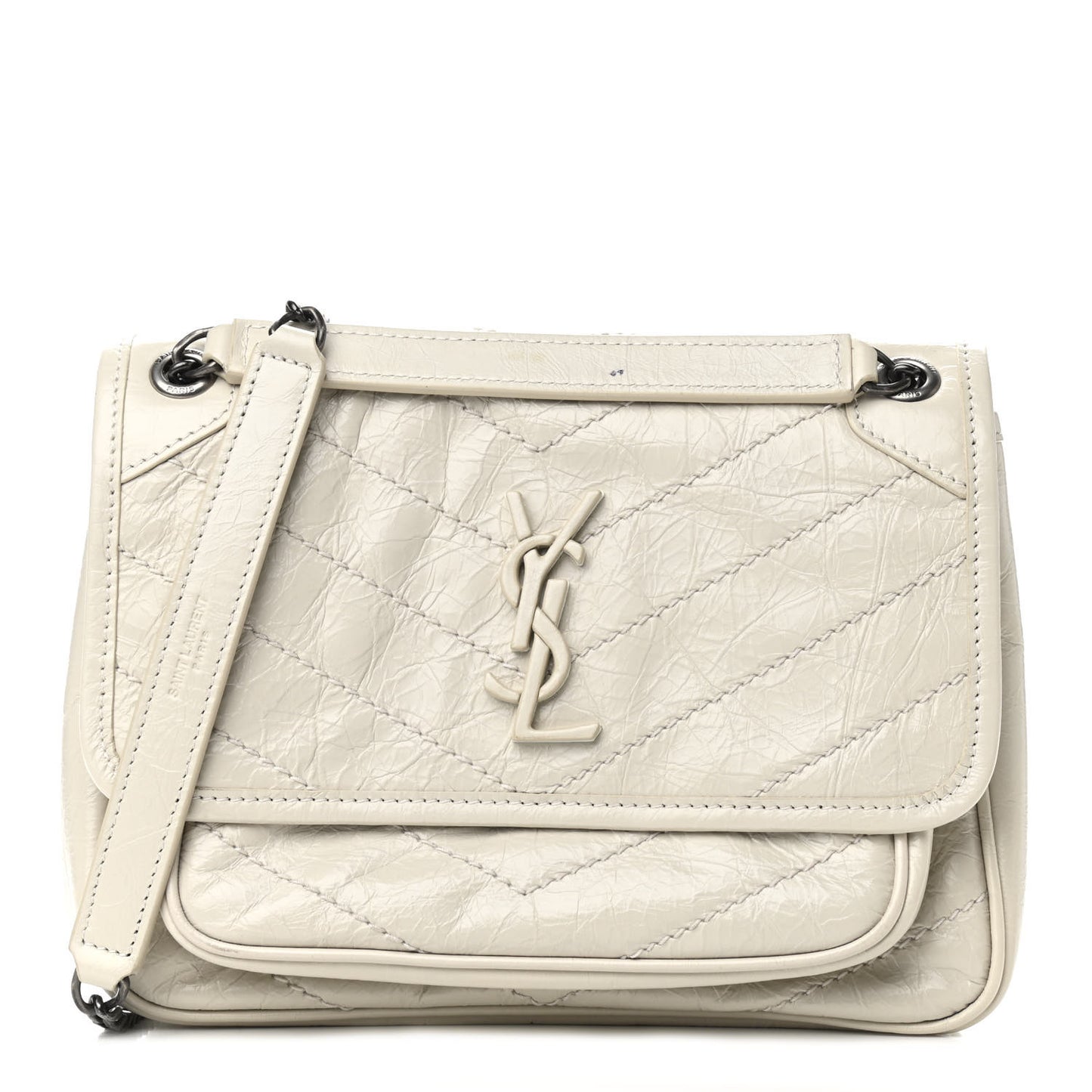 Crinkled Calfskin Matelasse Monogram Baby Niki Chain Satchel Blanc Vintage