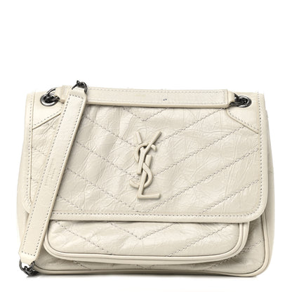 Saint Laurent Crinkled Calfskin Matelasse Monogram Baby Niki Chain Satchel Blanc Vintage 1 of 9