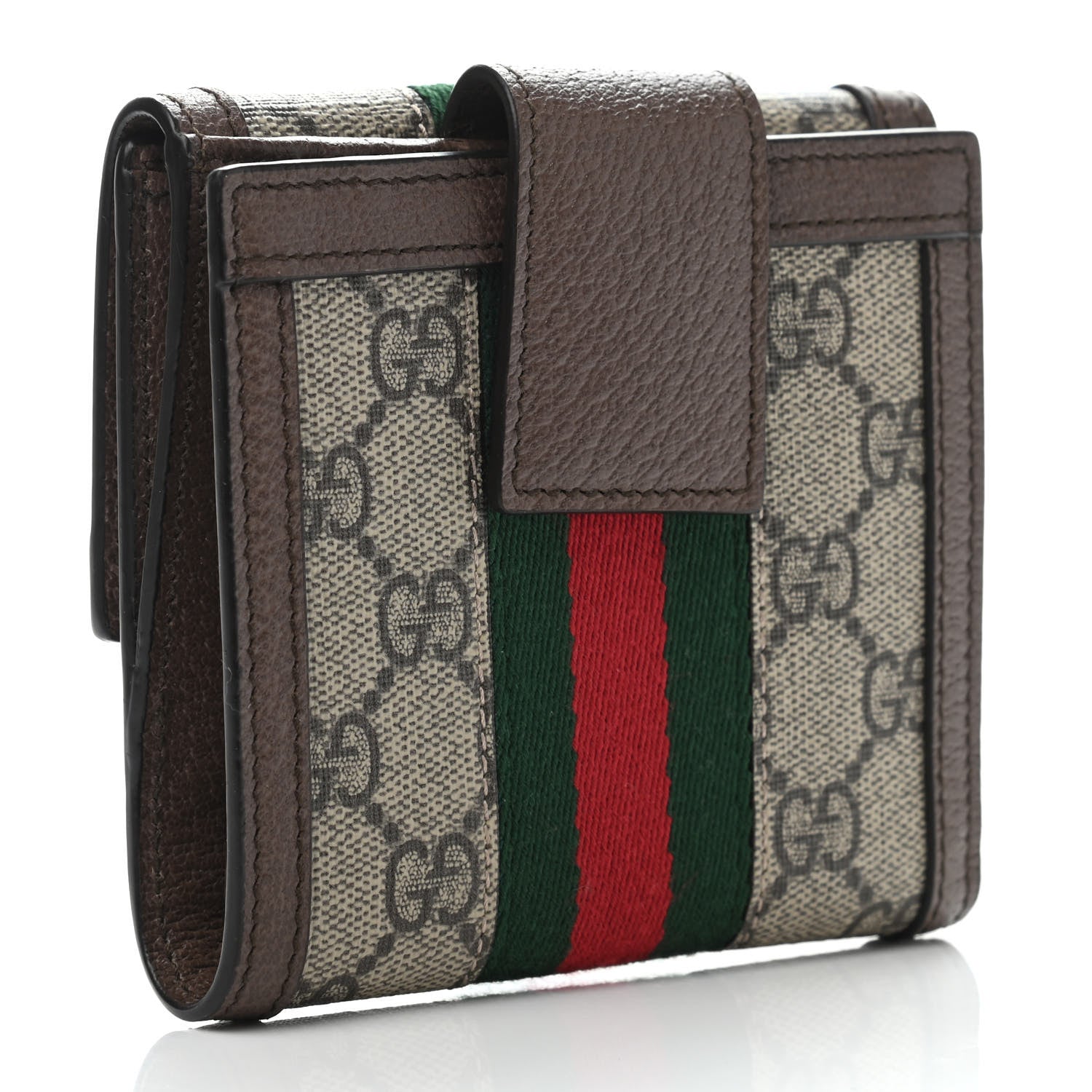 Gucci GG Supreme Monogram Web Ophidia French Flap Wallet Beige New Acero 2 of 4