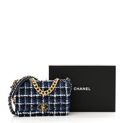 Chanel Tweed Quilted Chanel 19 Wallet On Chain WOC Blue White Navy Blue 12 of 12