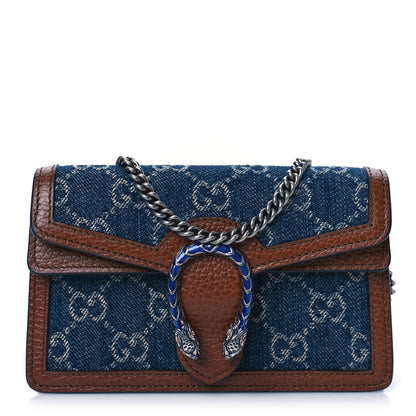 Gucci New Denim GG Monogram Dollar Calfskin Enamel Super Mini Dionysus Shoulder Bag Blue Tea Cuir Epilog Electric Blue 1 of 8