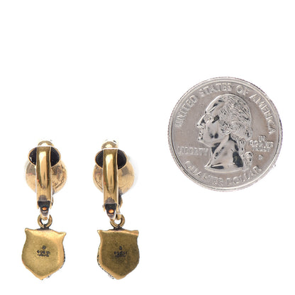 Gucci Metal Crystal Resin Pearl Feline Clip On Earrings Aged Gold 2 of 4