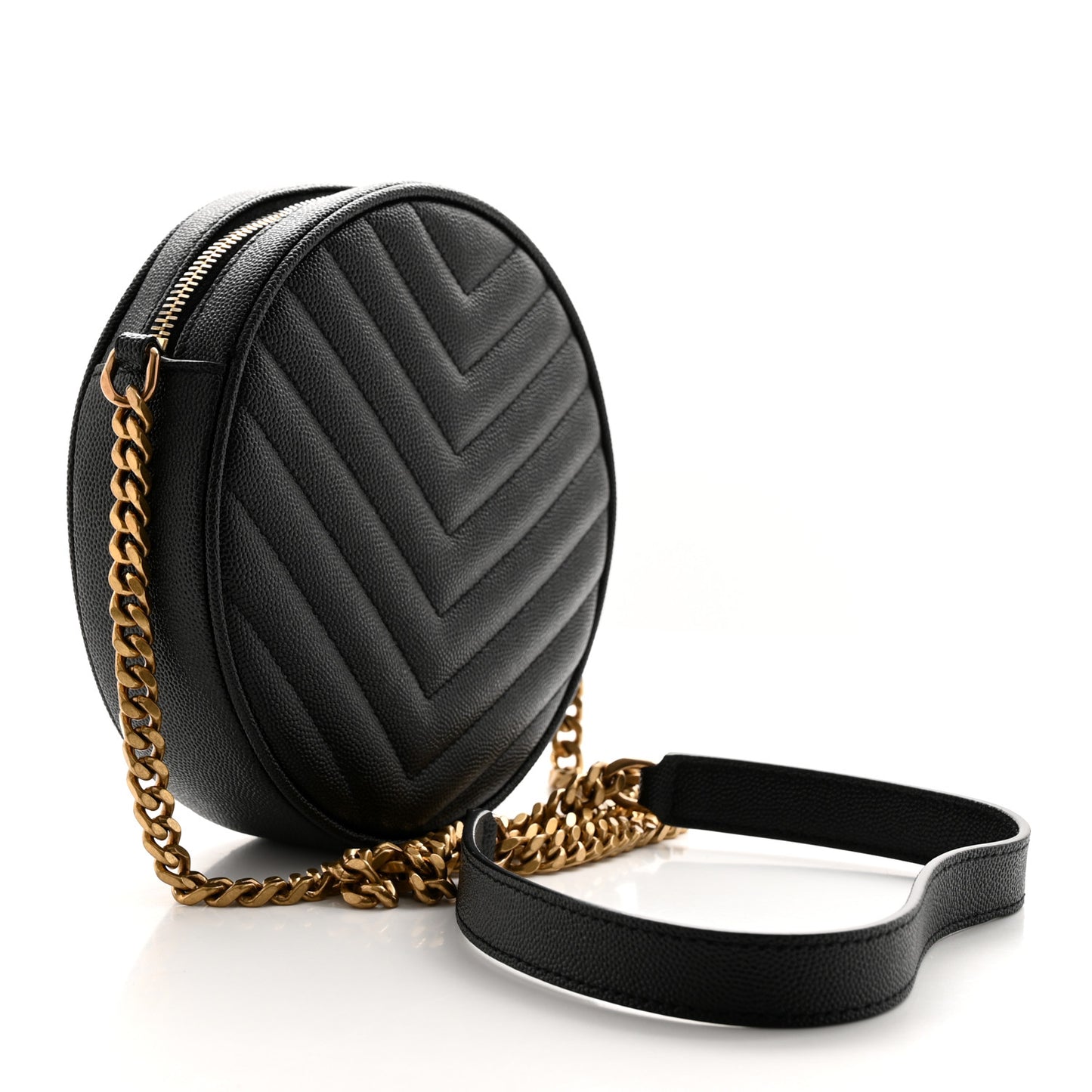 Grain De Poudre Matelasse Chevron Quilted Round Vinyle Camera Bag Black