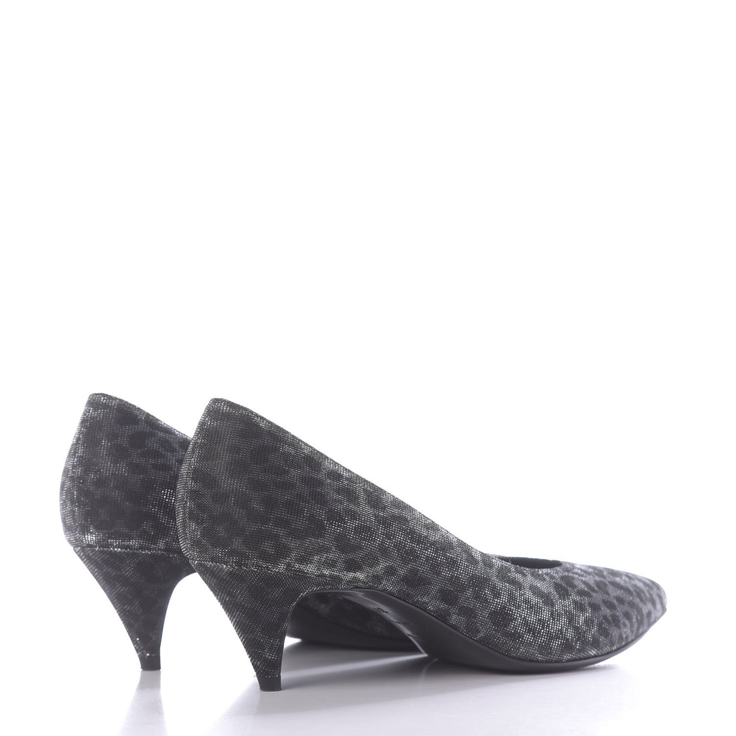 Leopard Lame Double Cat Pumps 37.5 Silver