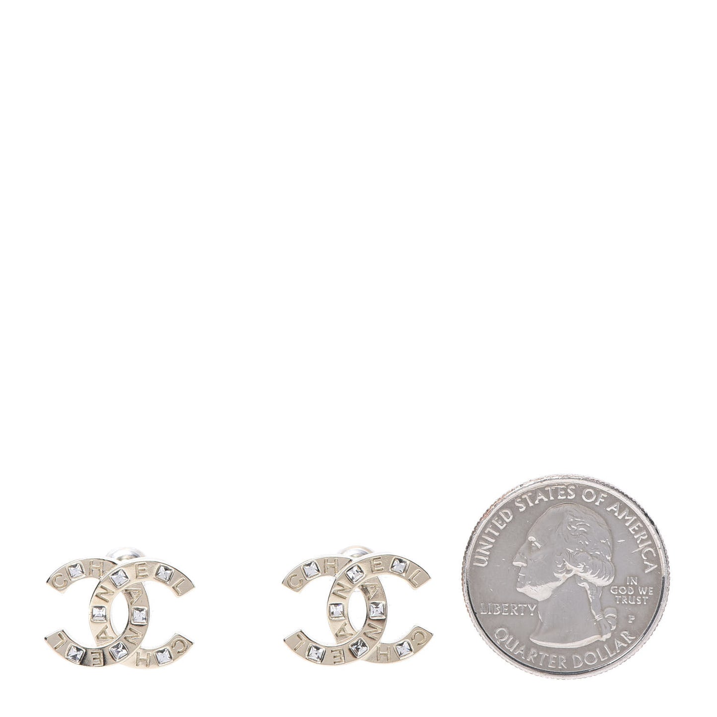 Crystal Metal CC Paris Button Stud Earrings Gold