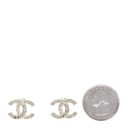 Chanel Crystal Metal CC Paris Button Stud Earrings Gold 2 of 5