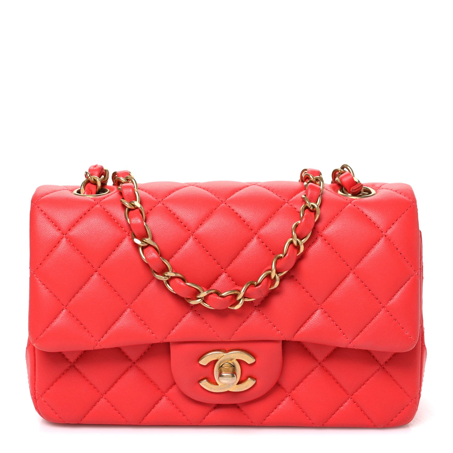 Lambskin Quilted Mini Rectangular Flap Red