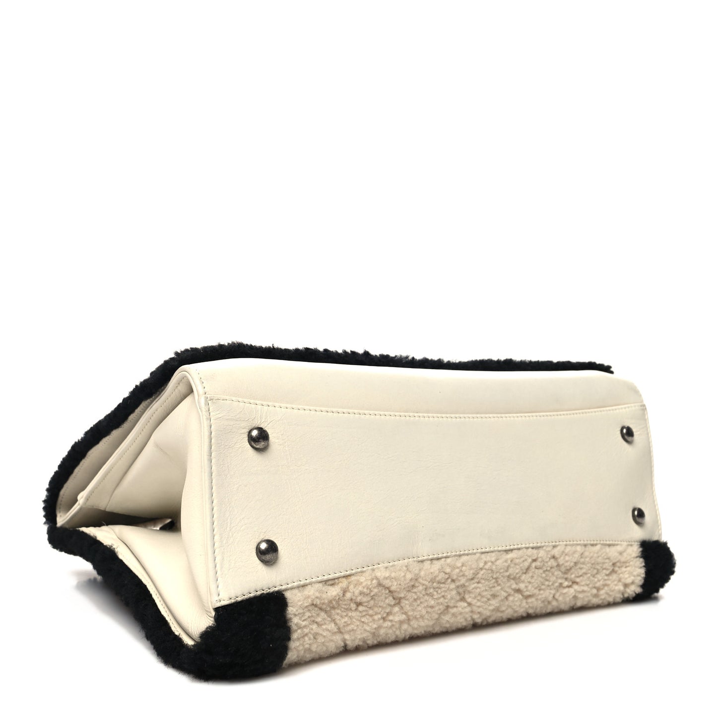 Shearling Calfskin Large Boy Shopping Tote White Black
