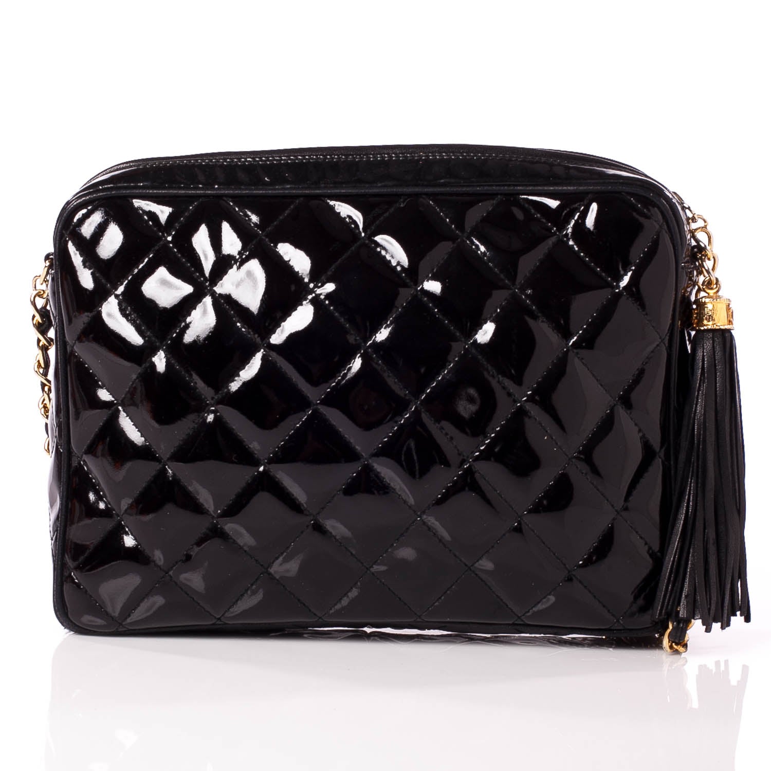 Chanel Patent Quilted Tassel Camera Case Black 4 of 8