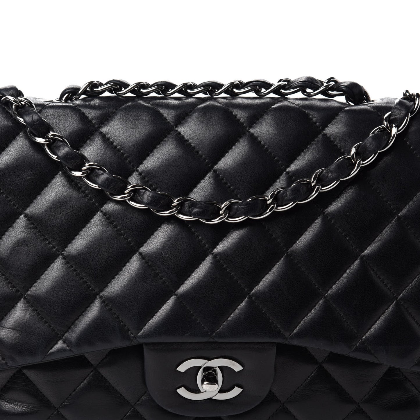 Lambskin Quilted Jumbo Single Flap Black