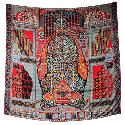 Hermes Silk Twill Tapis Persans Giant Plume Scarf 140 Vert D Eau Noir Brique 2 of 5
