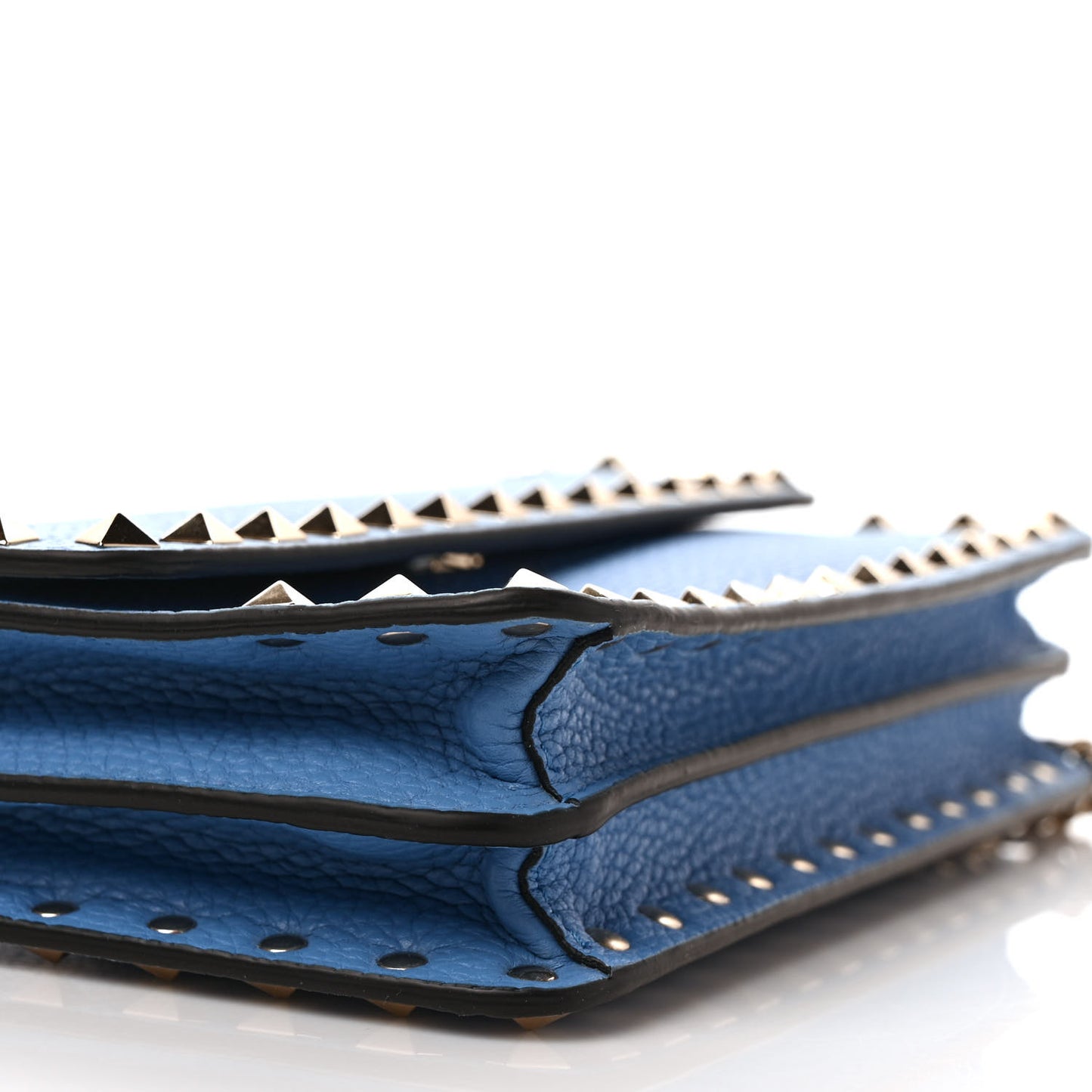 Pebbled Calfskin Rockstud Flap Wallet On Chain Denim