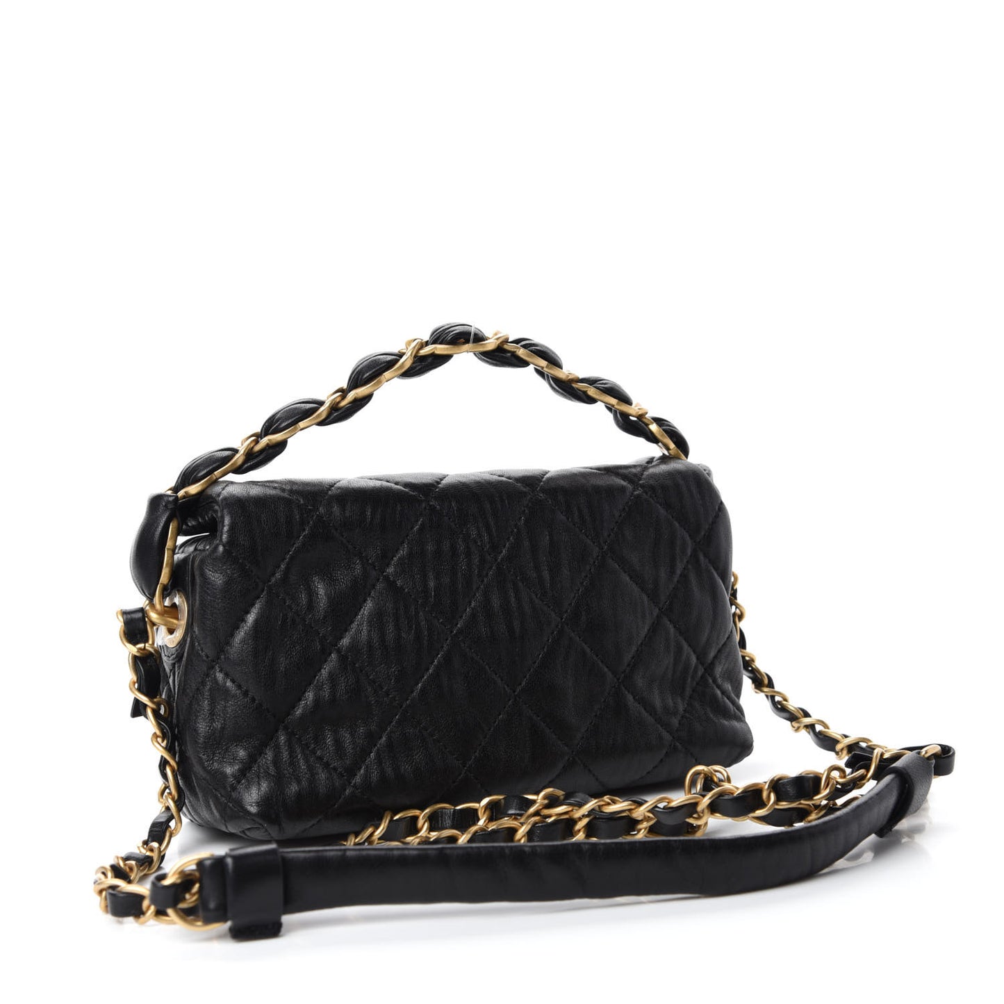 Crumpled Lambskin Quilted Small CC Links Shoulder Bag Black