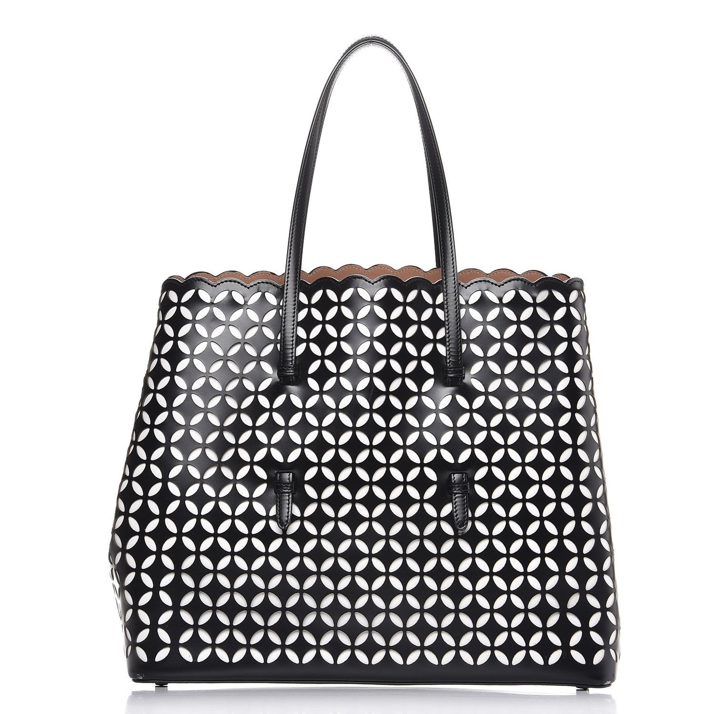 Calfskin Laser Cut Petale Mina 32 Bag Black White
