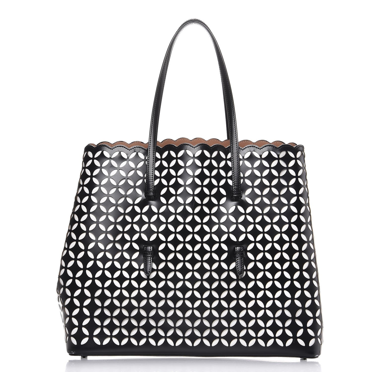 Alaia Calfskin Laser Cut Petale Mina 32 Bag Black White 1 of 14