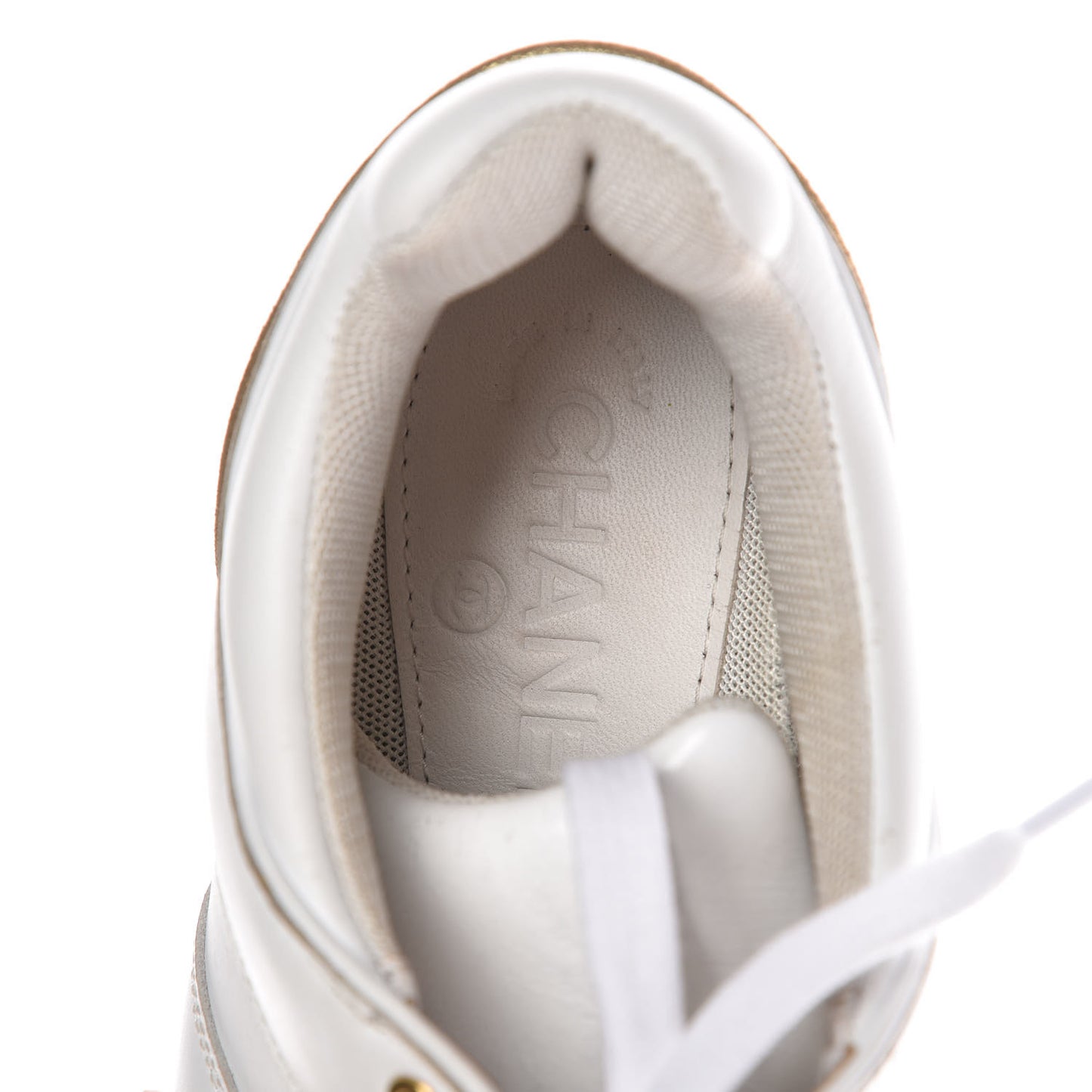 Calfskin Laminated Womens CC Sneakers 37 White Gold