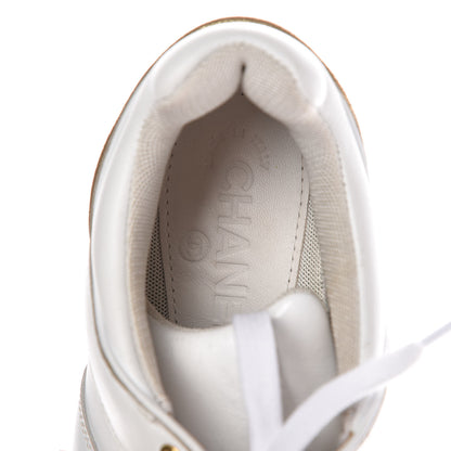 Chanel Calfskin Laminated Womens CC Sneakers 37 White Gold 7 of 9