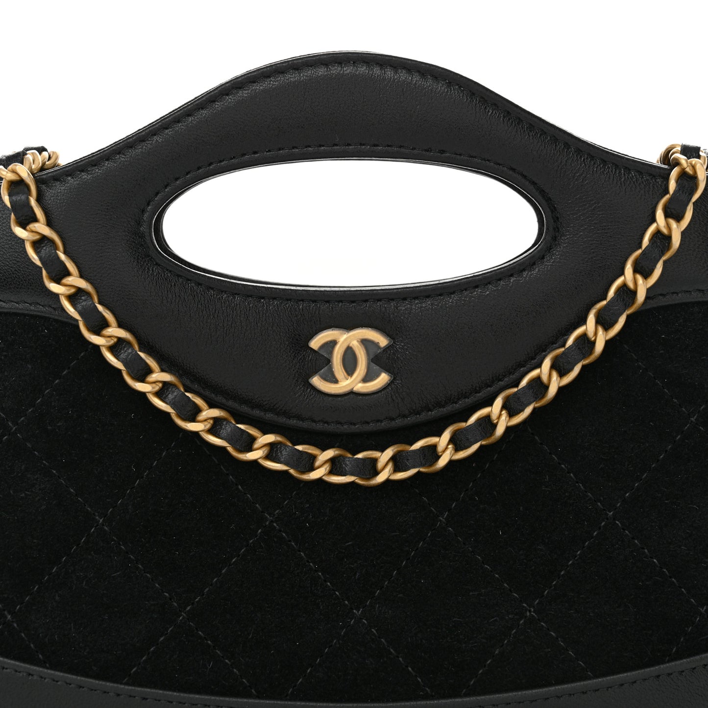 Suede Shiny Crumpled Calfskin Quilted Nano 31 Shopping Bag Black