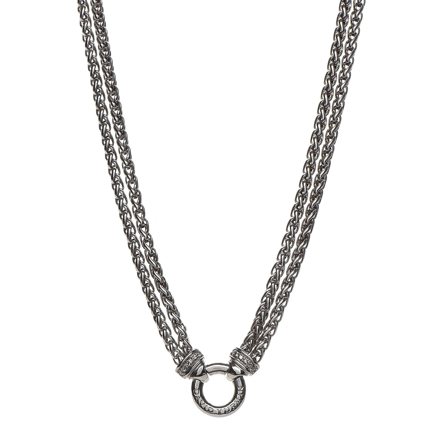 David Yurman Sterling Silver Diamond 18mm Double Wheat Chain Necklace 1 of 5