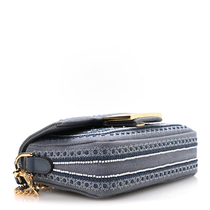 Fendi Denim Embroidered Coral Bandana Mini Baguette Myrtle 4 of 10