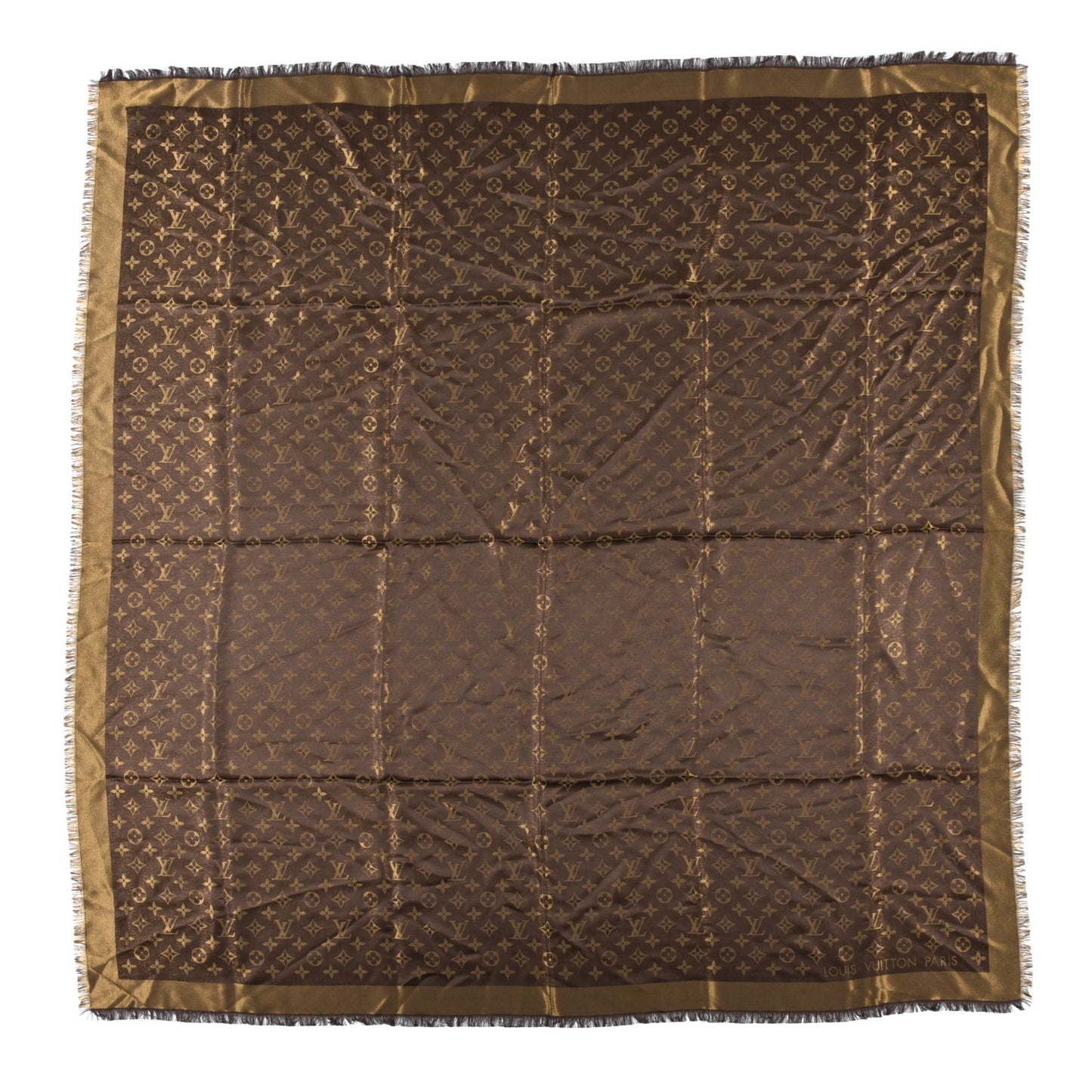 Silk Lurex Wool Monogram Shine Shawl Brown