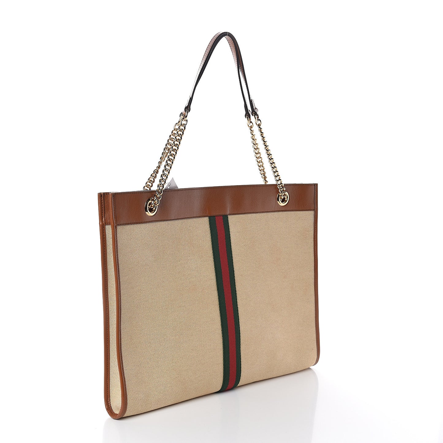 Vintage Canvas Calfskin Web Large Rajah Chain Tote Sand Light Cuir