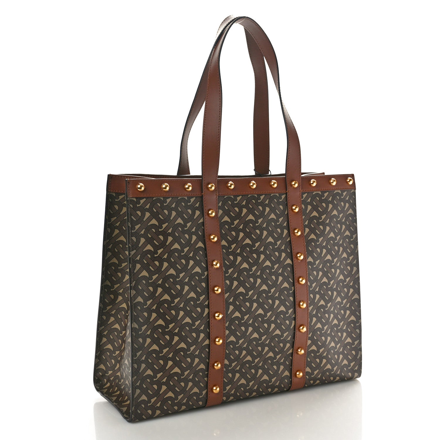 Burberry E-Canvas Monogram Studded Small Book Tote Tan Tan 3 of 10