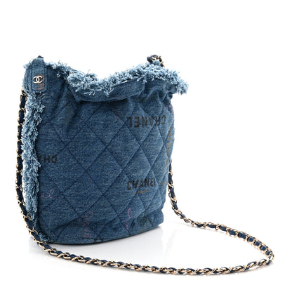 Chanel Denim Quilted Small Mood Bucket With Chain Blue Yellow Orange 3 of 11