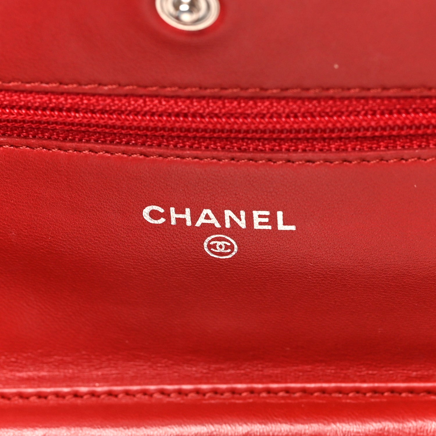 Chanel Lambskin Quilted Wallet On Chain WOC Red 5 of 9